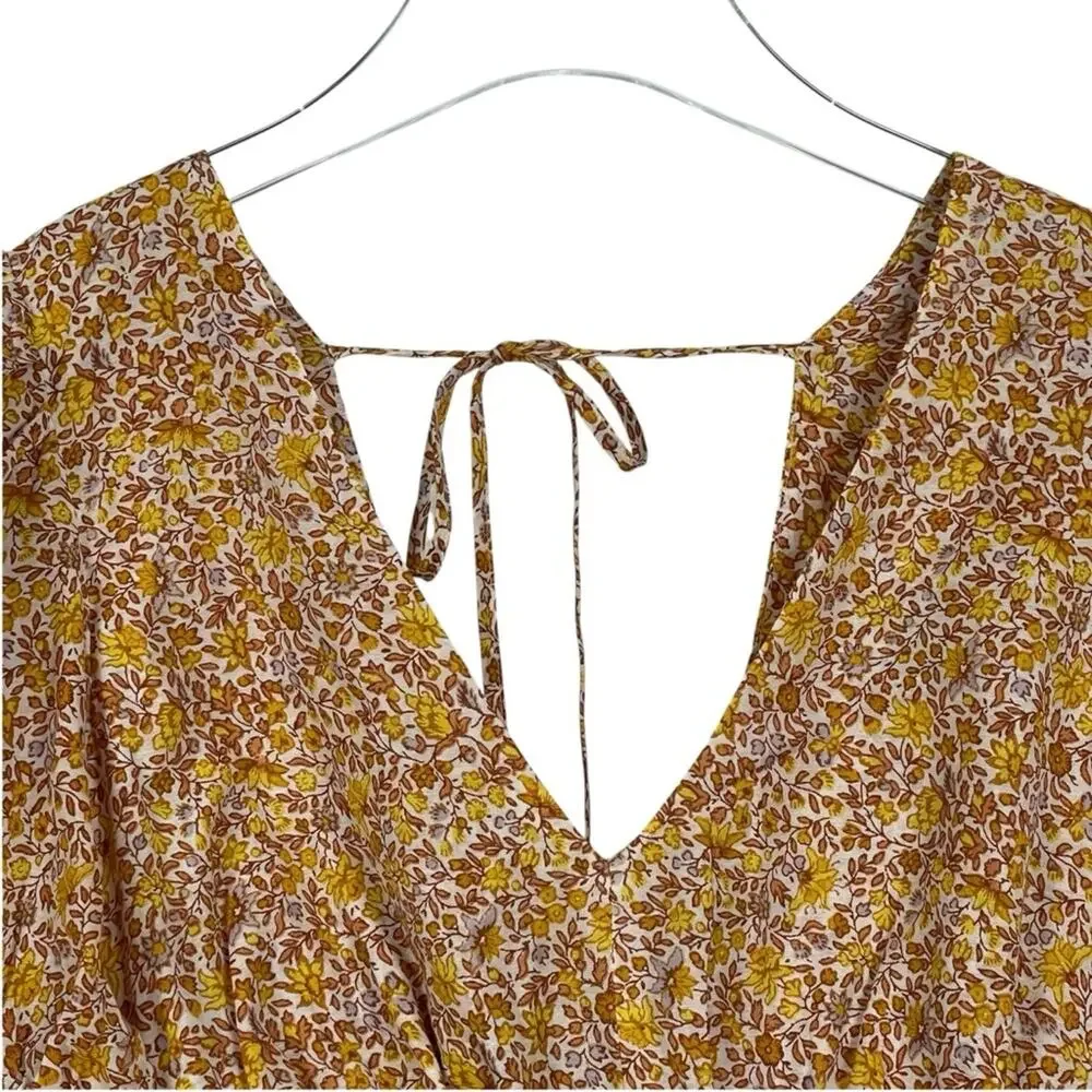J. Crew Blouse Top Puff-sleeve V-neck Yellow Floral Size 0